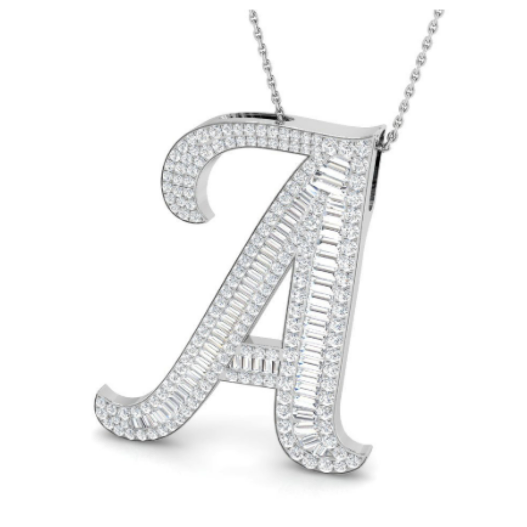 Large Baguette Pendant - White Gold