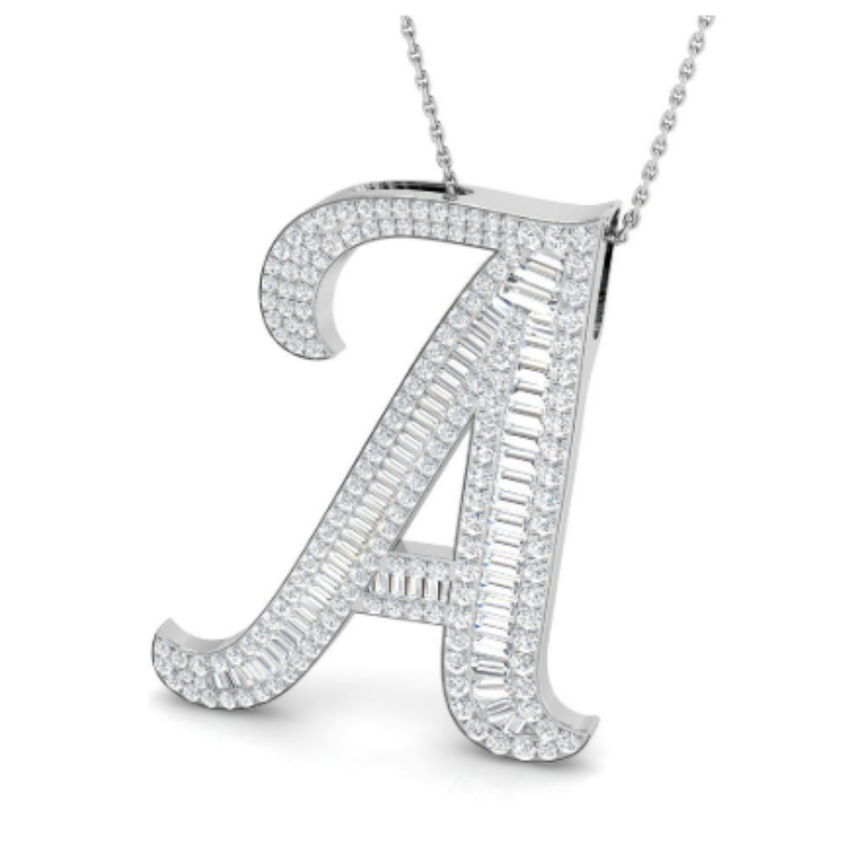 Large Baguette Pendant - White Gold