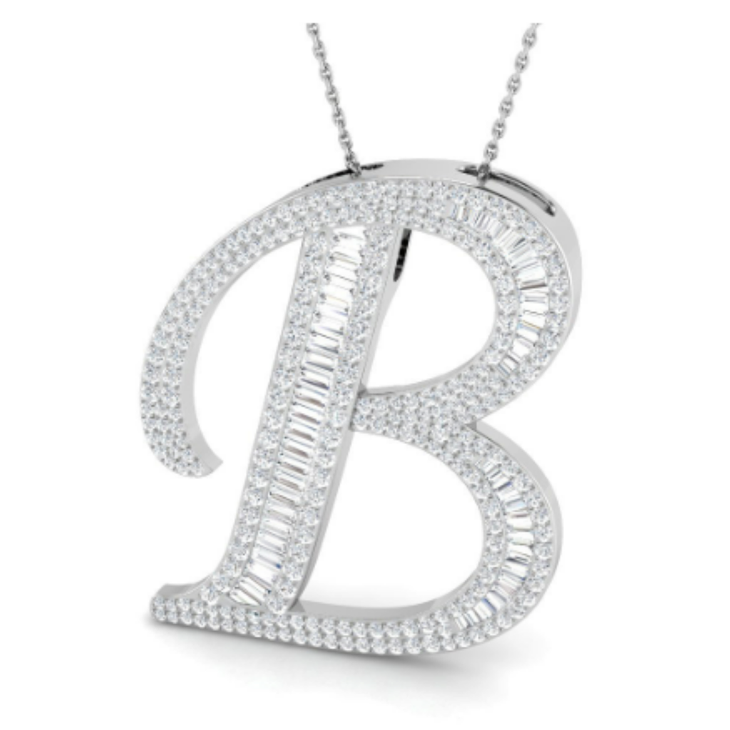 Large Baguette Pendant - White Gold