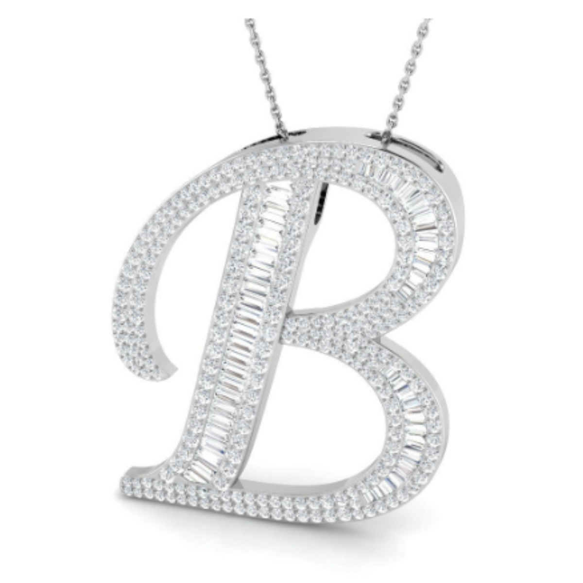 Large Baguette Pendant - White Gold