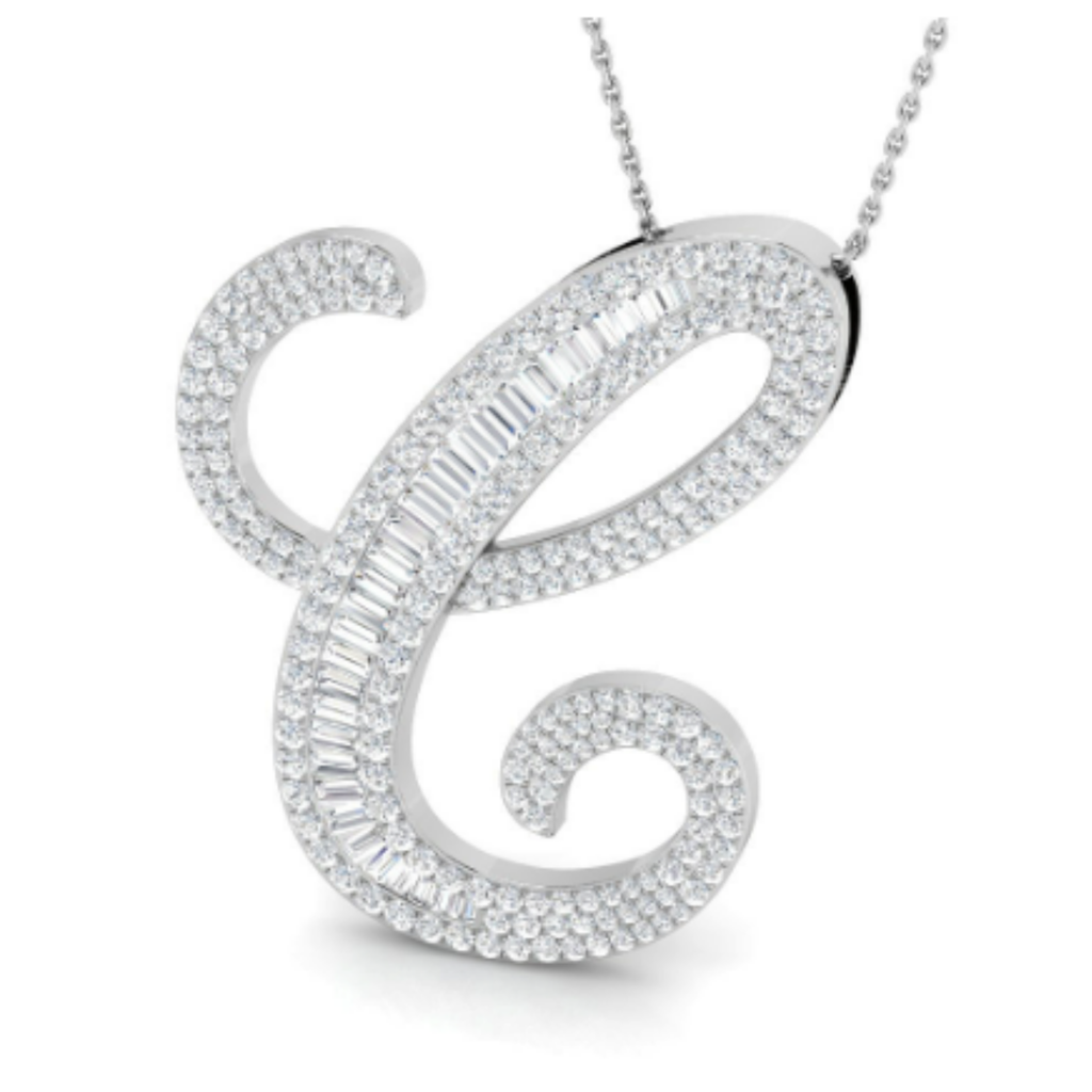 Large Baguette Pendant - White Gold