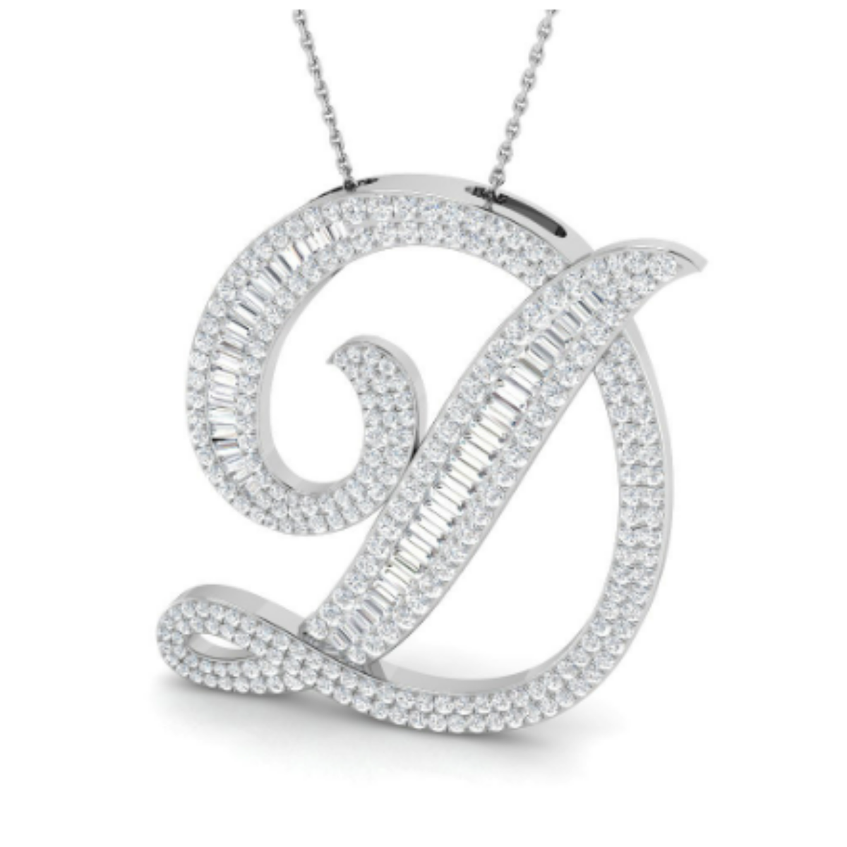 Large Baguette Pendant - White Gold