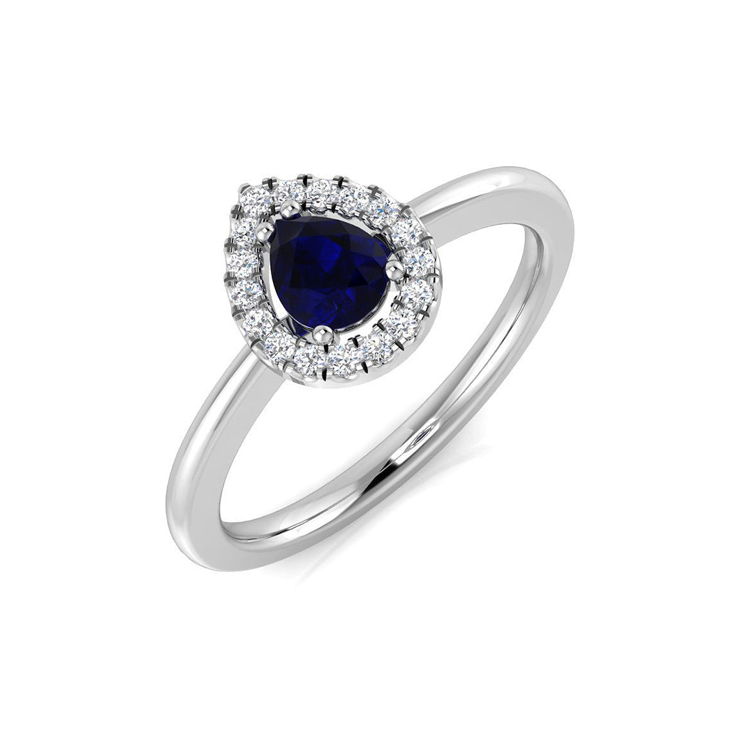 Blue Sapphire Diamond Ring 0.55ct – DNR1035~BS – 18k White Gold