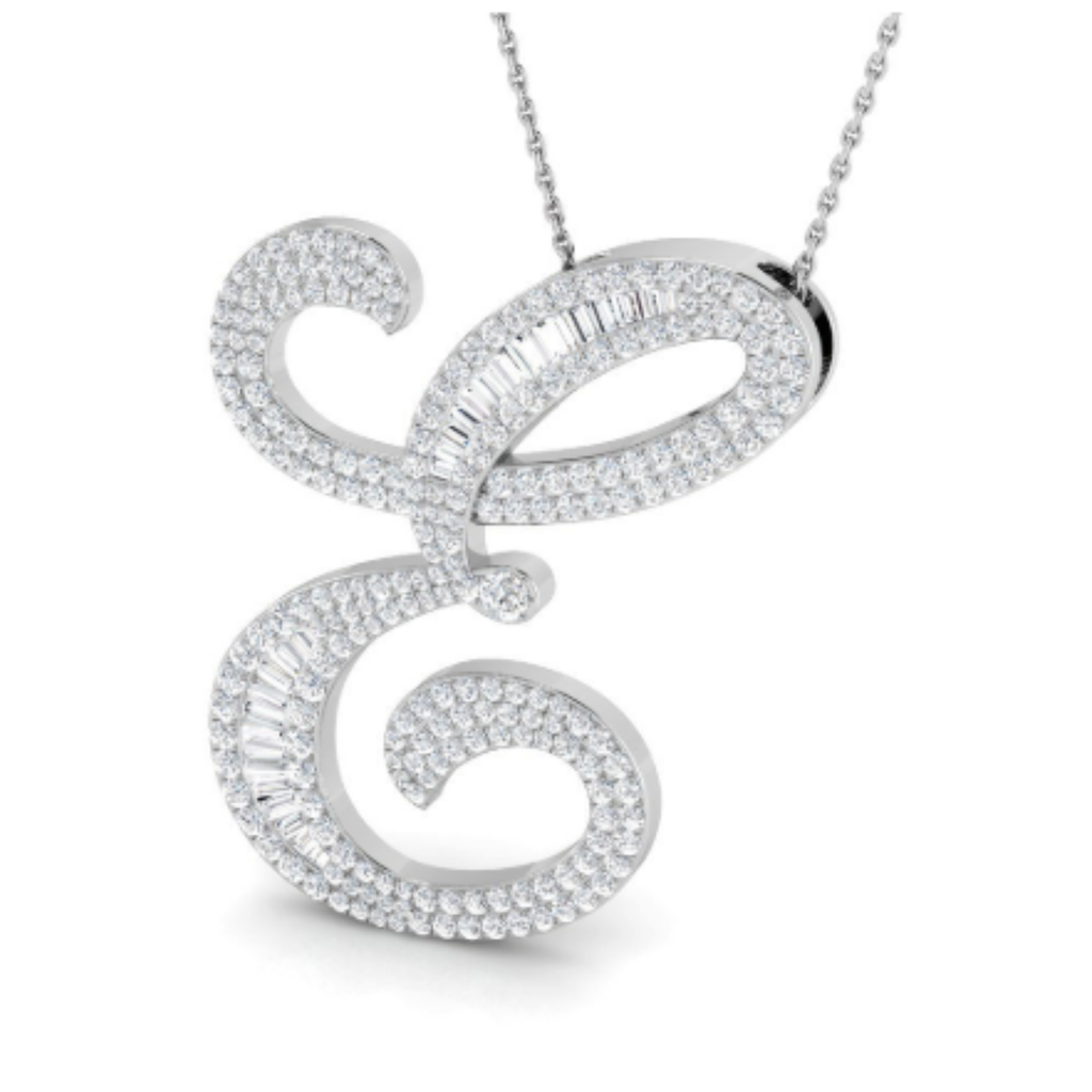 Large Baguette Pendant - White Gold