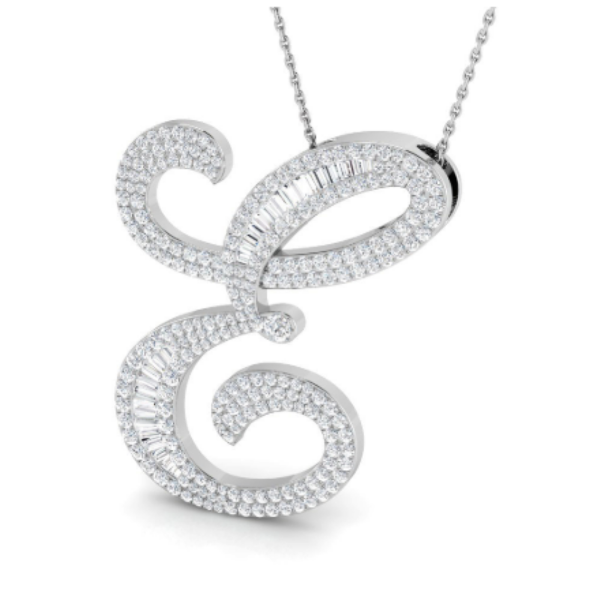 Large Baguette Pendant - White Gold