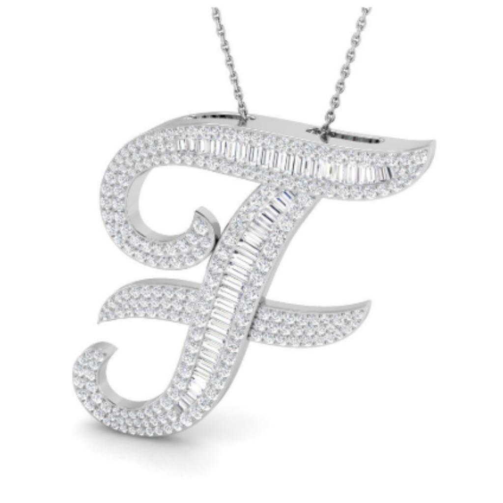 Large Baguette Pendant - White Gold