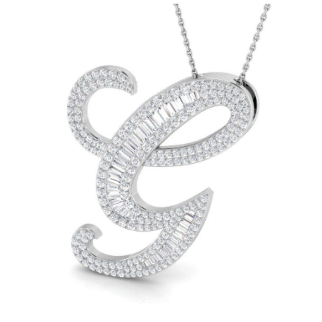 Large Baguette Pendant - White Gold