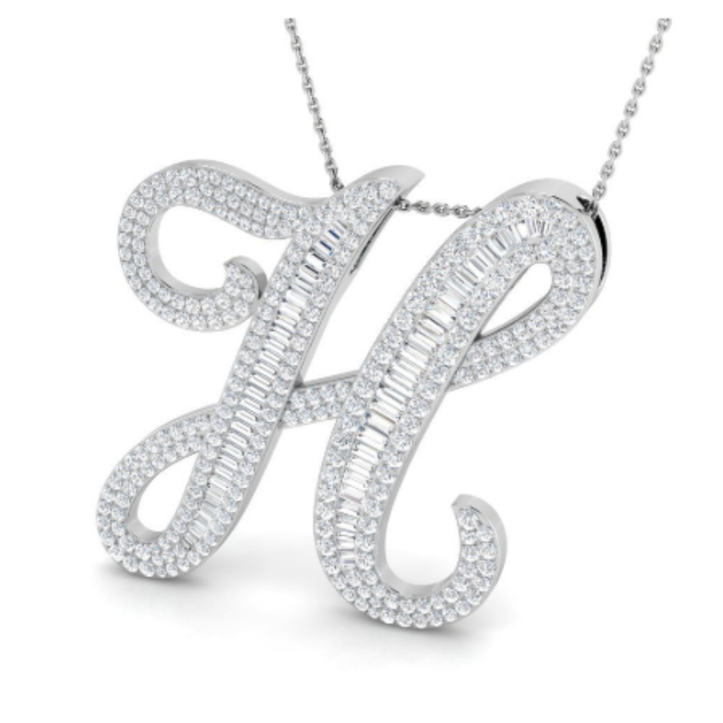 Large Baguette Pendant - White Gold