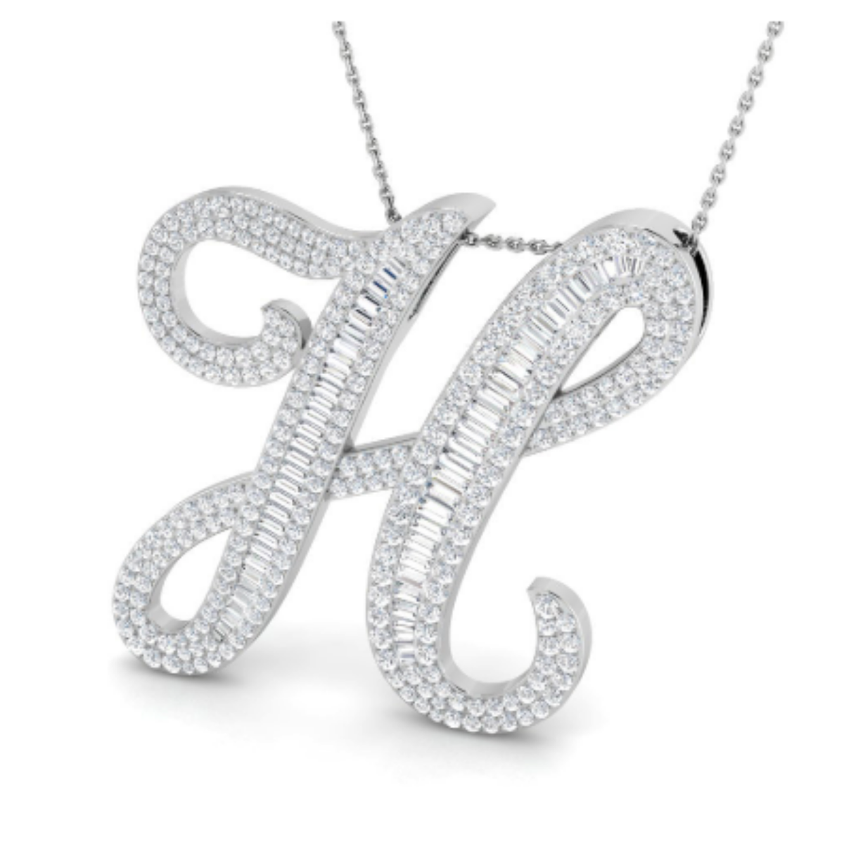 Large Baguette Pendant - White Gold