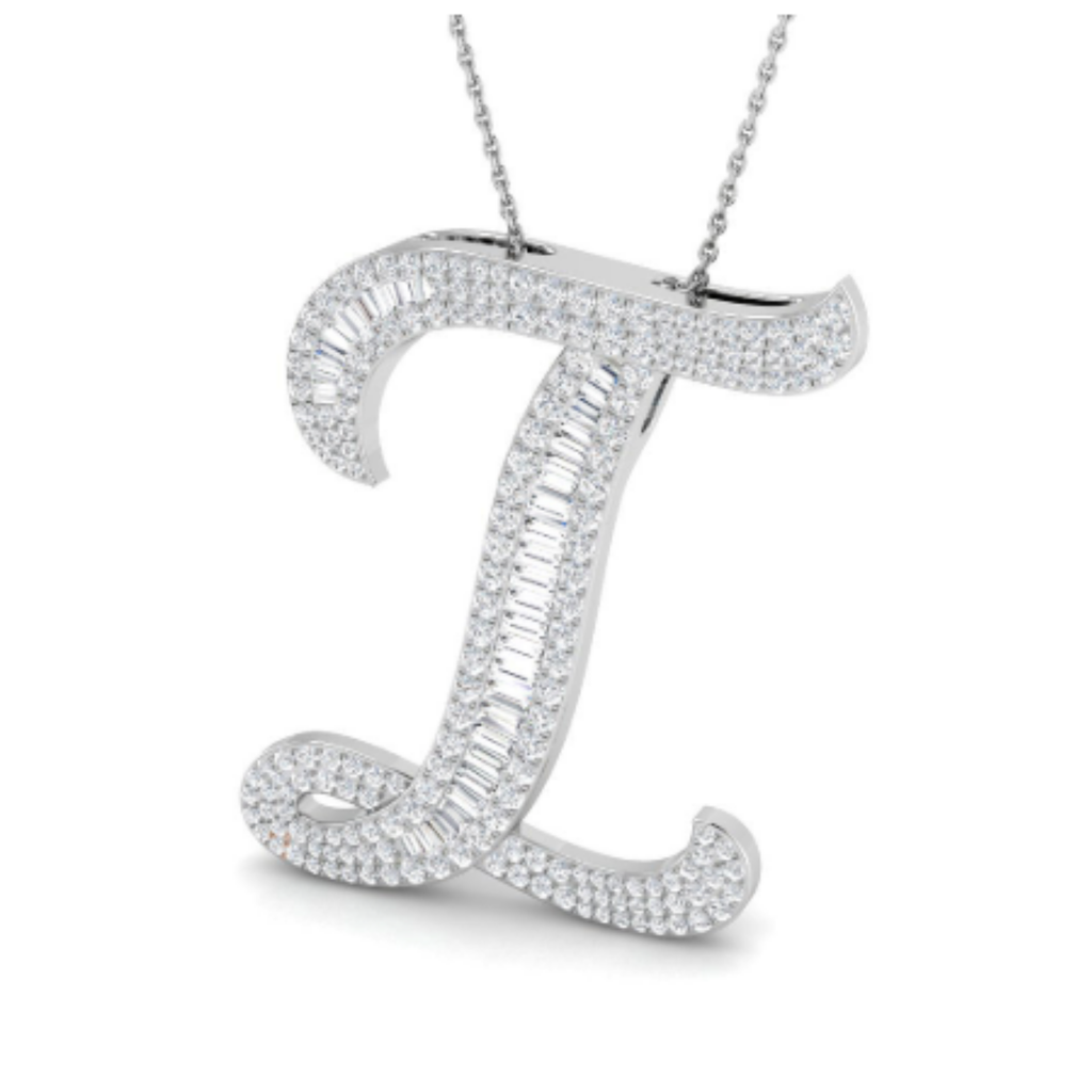 Large Baguette Pendant - White Gold