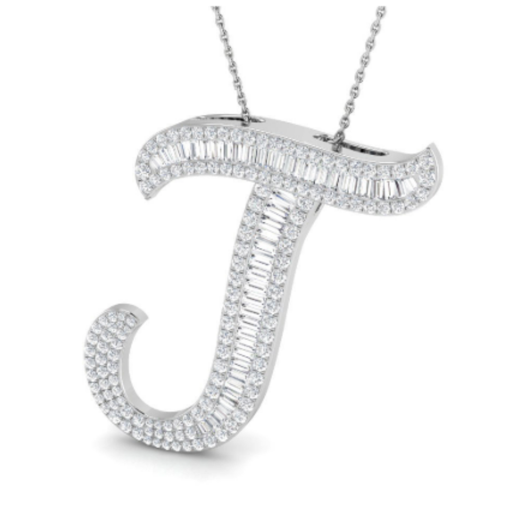Large Baguette Pendant - White Gold