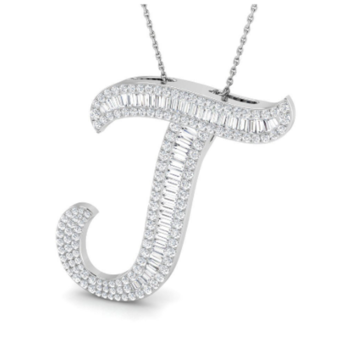 Large Baguette Pendant - White Gold