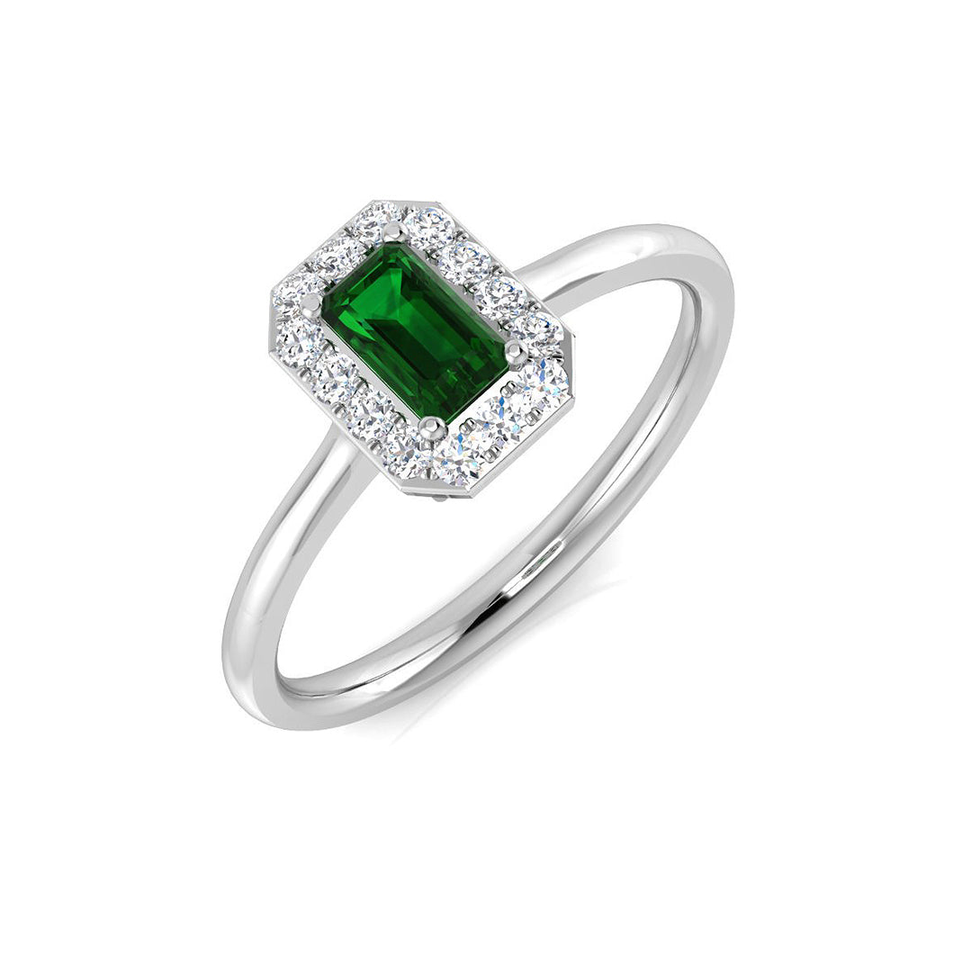 Emerald Diamond Ring 0.43ct – SL8395~EM – 18k White Gold
