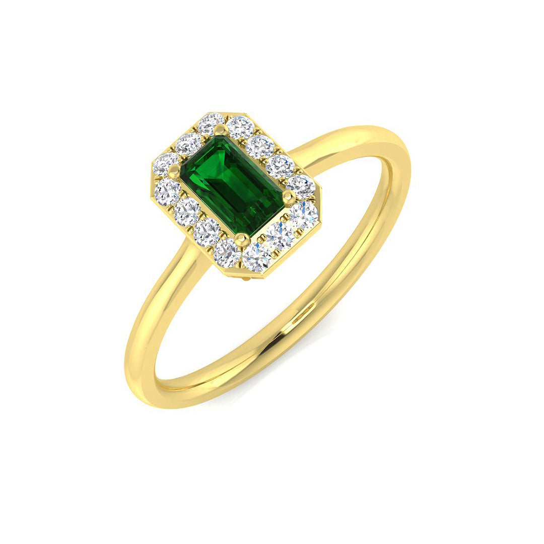 Emerald Diamond Ring 0.43ct – SL8395~EM – 18k Yellow Gold