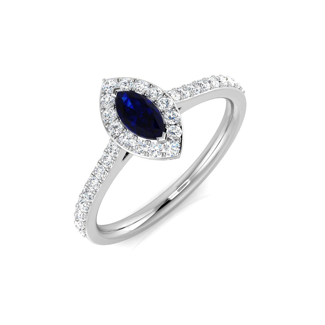 Blue Sapphire Diamond Ring 0.5ct – SL8782~BS – 18k White Gold