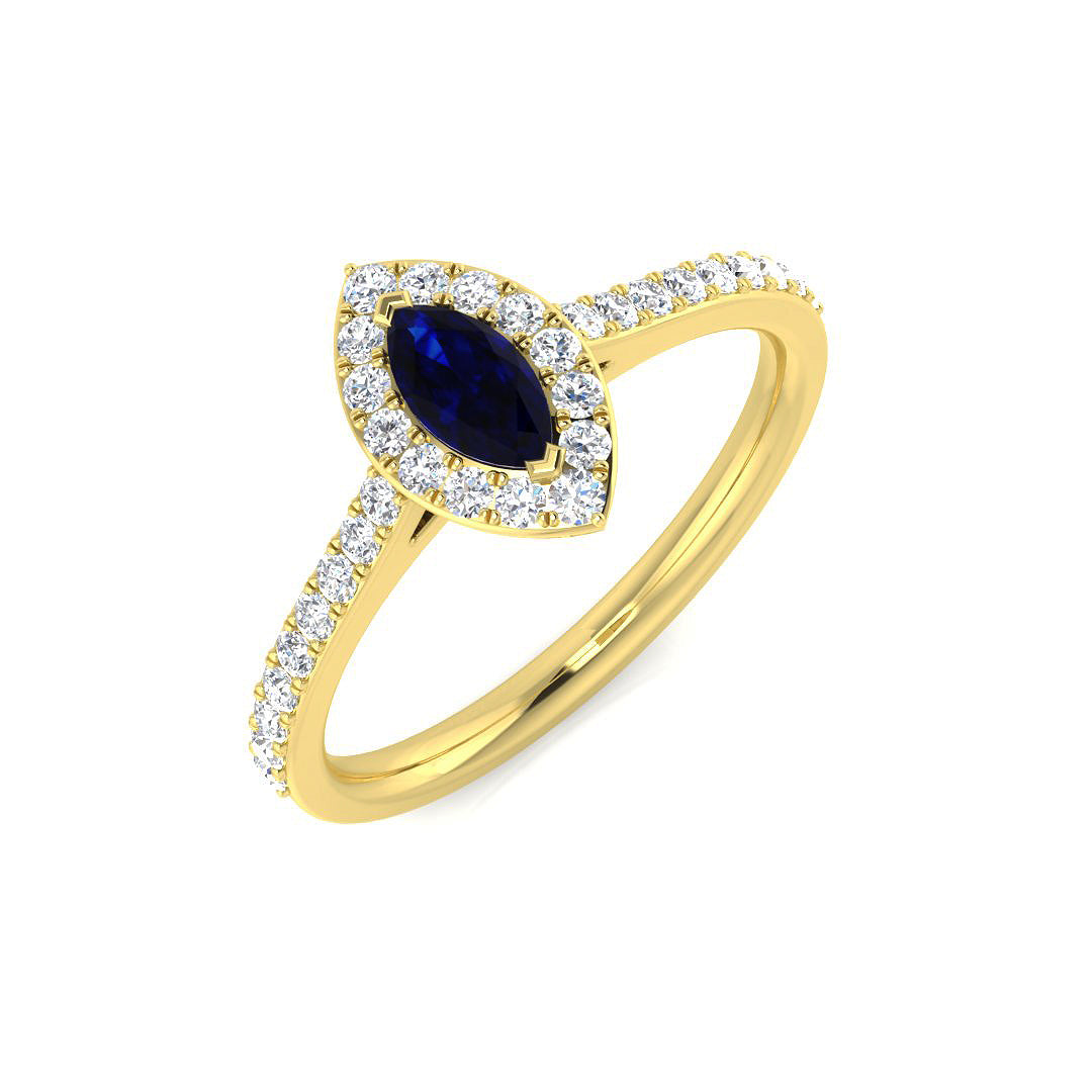 Blue Sapphire Diamond Ring 0.5ct – SL8782~BS – 18k Yellow Gold