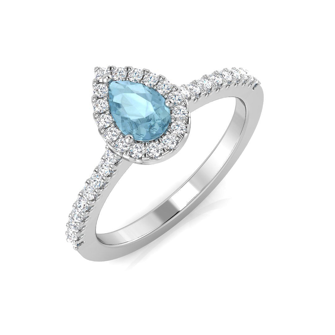 Aquamarine Diamond Ring 0.48ct – SL7304~AQ – 18k White Gold