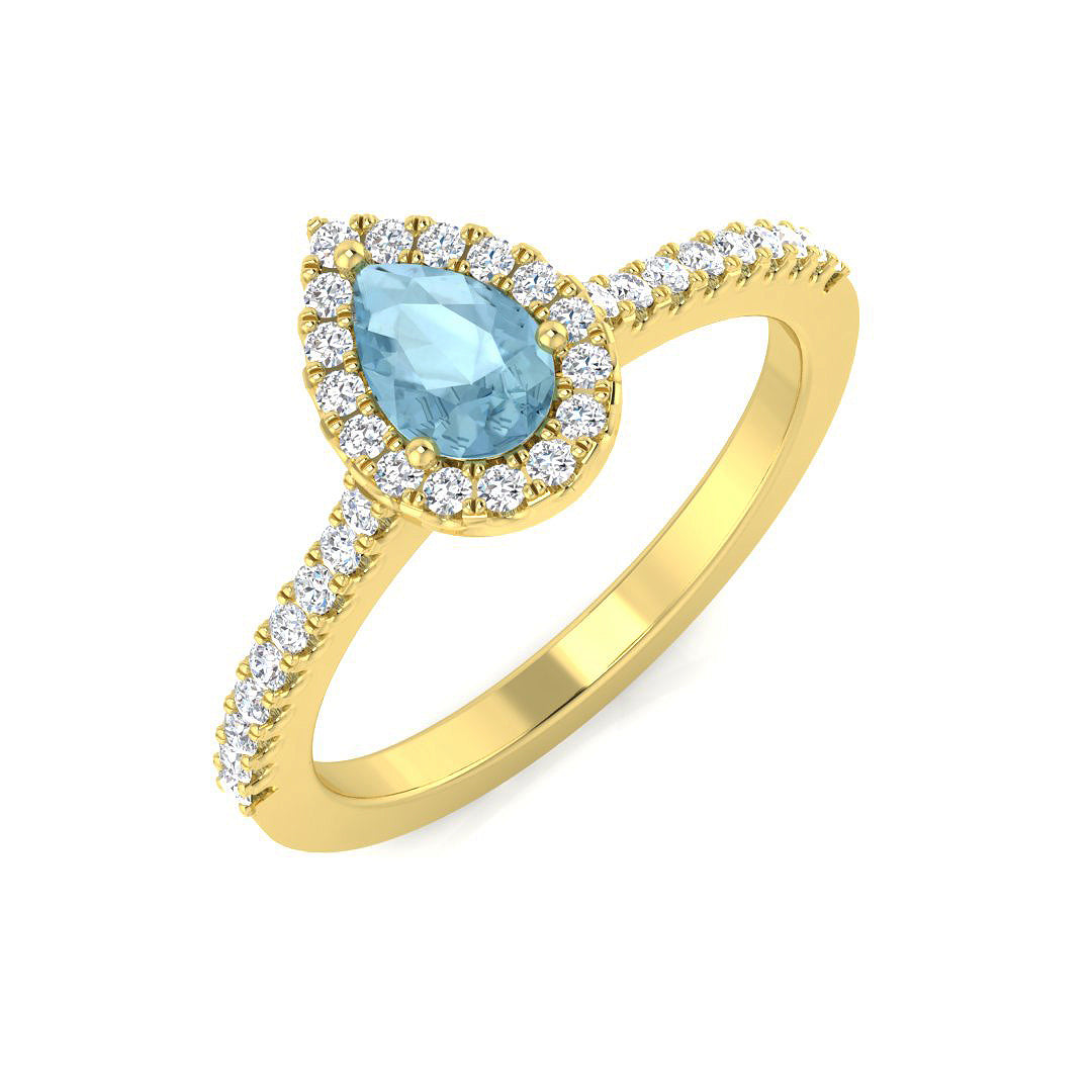 Aquamarine Diamond Ring 0.48ct – SL7304~AQ – 18k Yellow Gold