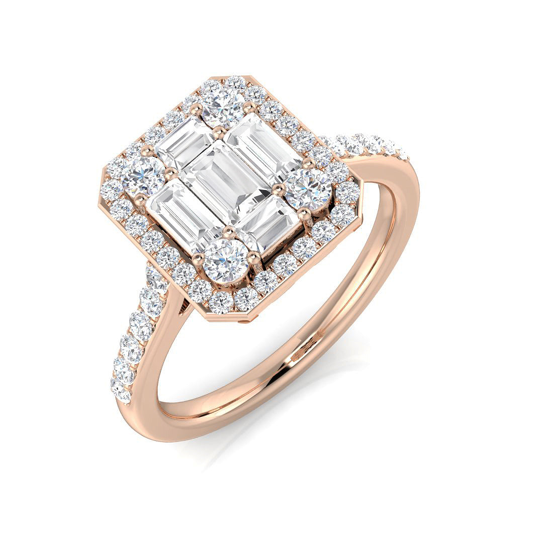Baguette & Brilliant Diamond Ring 0.92ct–0.98ct – SL7377 – 18k Rose Gold