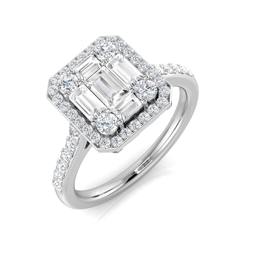 Baguette & Brilliant Diamond Ring 0.92ct–0.98ct – SL7377 – 18k White Gold