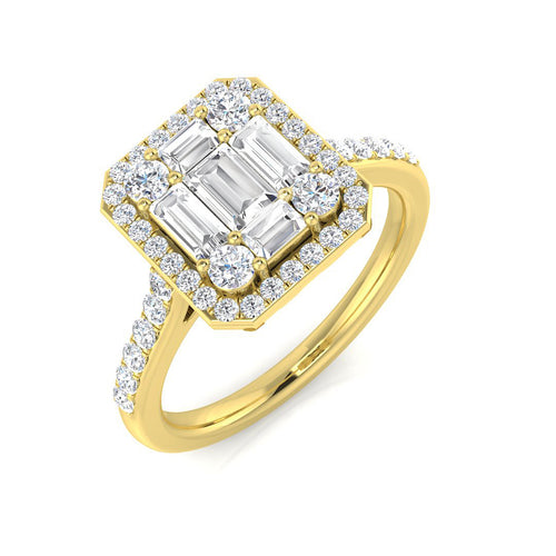 Baguette & Brilliant Diamond Ring 0.92ct–0.98ct – SL7377 – 18k Yellow Gold