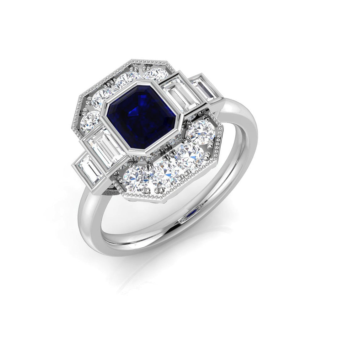 Blue Sapphire Diamond Ring 1.51ct – SL8781~BS – 18k White Gold