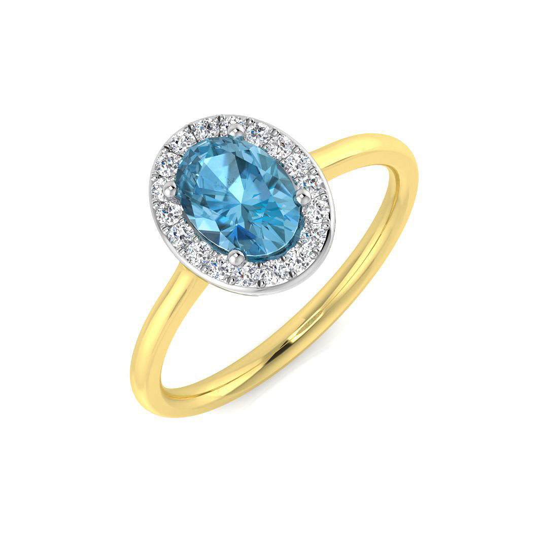 Blue Topaz Diamond Ring 1.07ct – SL8824~SBT – 9k Two Tone Gold