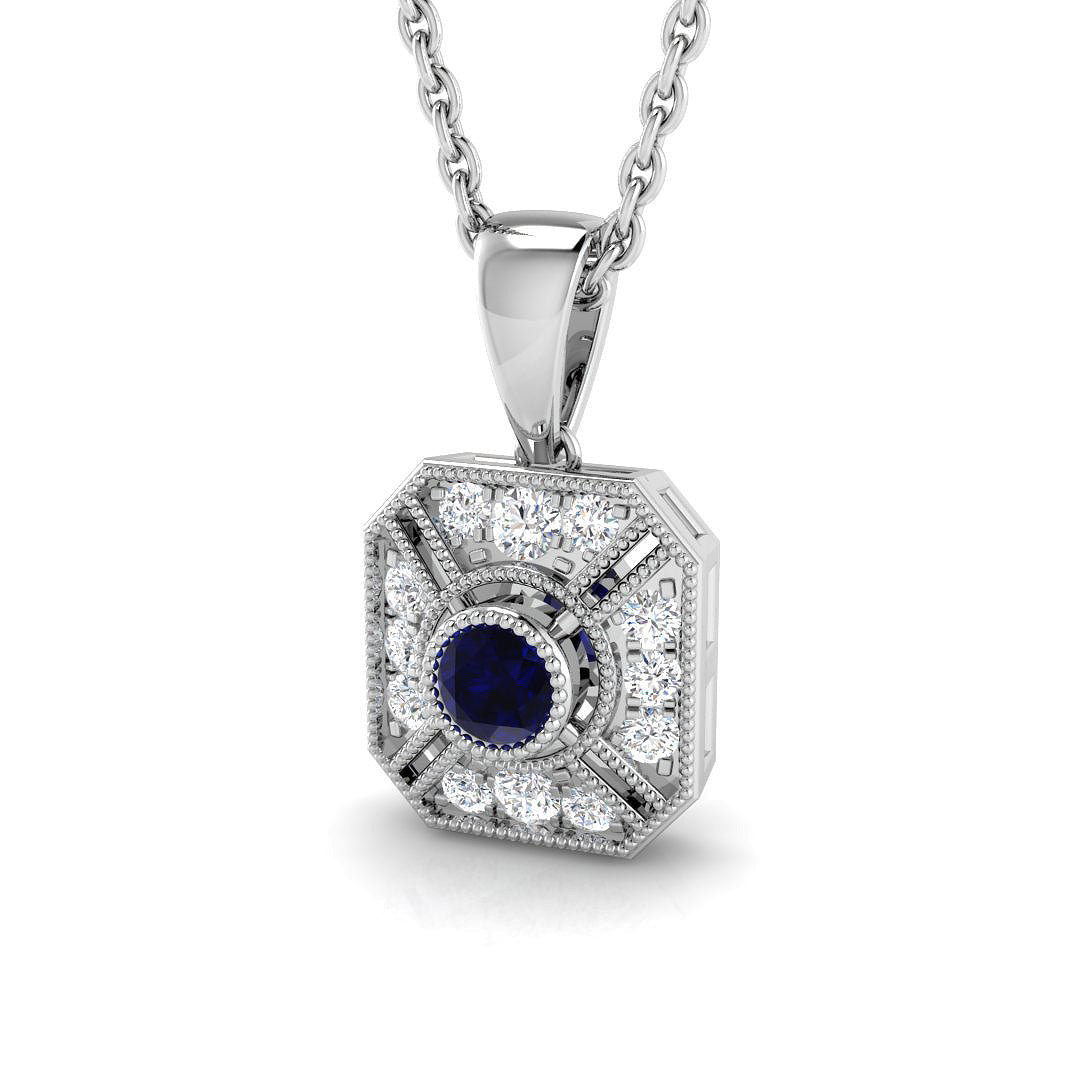 Blue Sapphire Diamond Ring 0.18ct – SP4185~BS – 18k White Gold