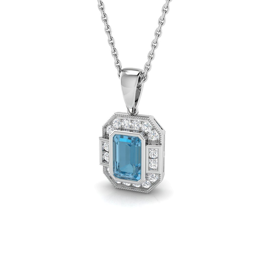 Blue Topaz Diamond Ring 0.79ct–0.82ct – SP6312~SBT – 18k White Gold