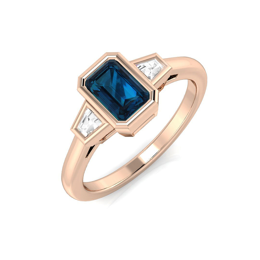 London Blue Topaz Diamond Ring 0.86ct – SR1175~LBT – 18k Rose Gold