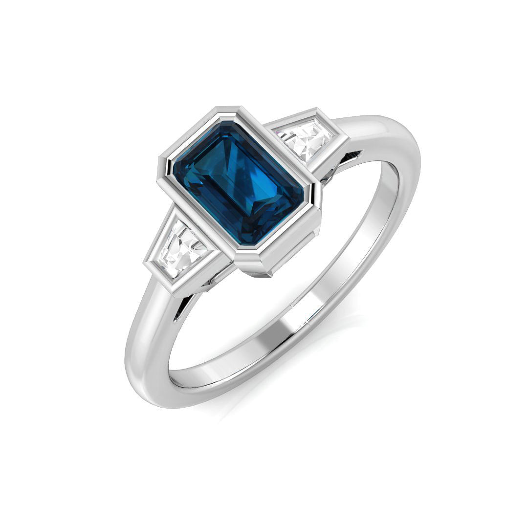 London Blue Topaz Diamond Ring 0.86ct – SR1175~LBT – 18k White Gold