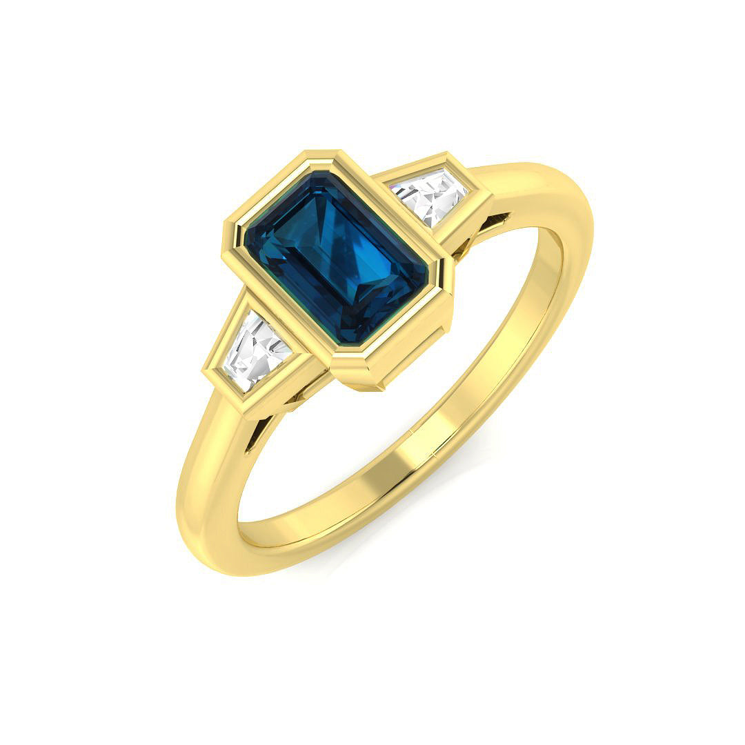 London Blue Topaz Diamond Ring 0.86ct – SR1175~LBT – 18k Yellow Gold