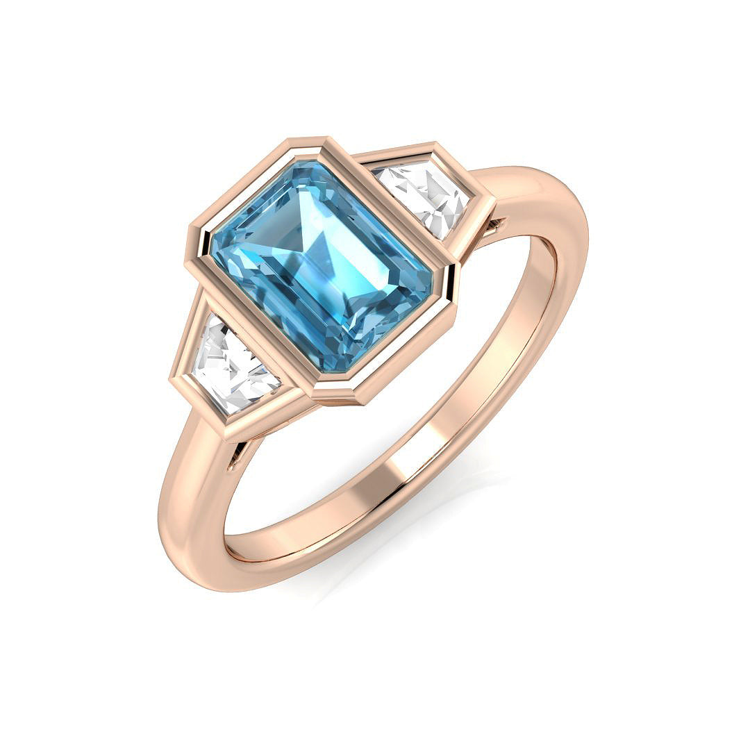 Blue Topaz Diamond Ring 1.54ct – SR1176~SKBTZ – 18k Rose Gold