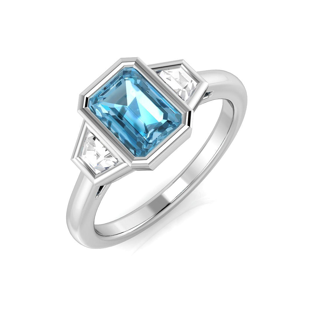 Blue Topaz Diamond Ring 1.54ct – SR1176~SKBTZ – 18k White Gold
