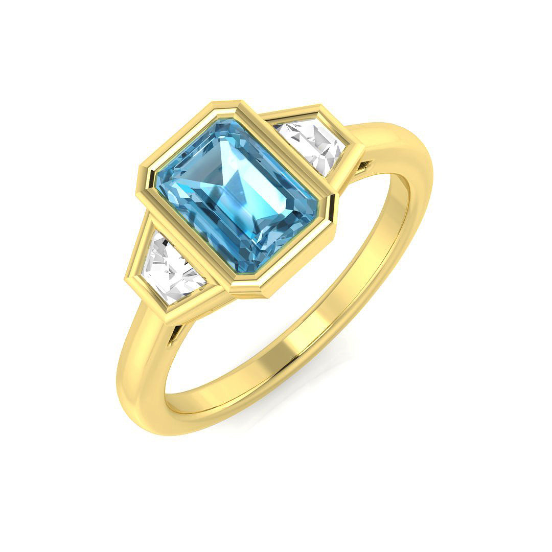 Blue Topaz Diamond Ring 1.54ct – SR1176~SKBTZ – 18k Yellow Gold