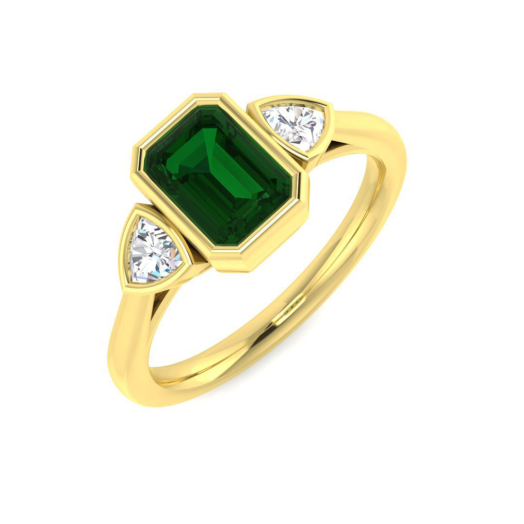 Emerald Diamond Ring 1.13ct – SR1218~EM – 18k Yellow Gold