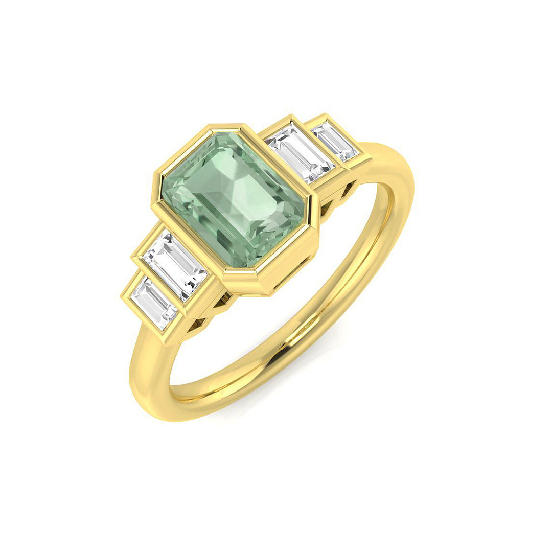 Green Amethyst Diamond Ring 1.19ct – SR1300~GR – 18k Yellow Gold