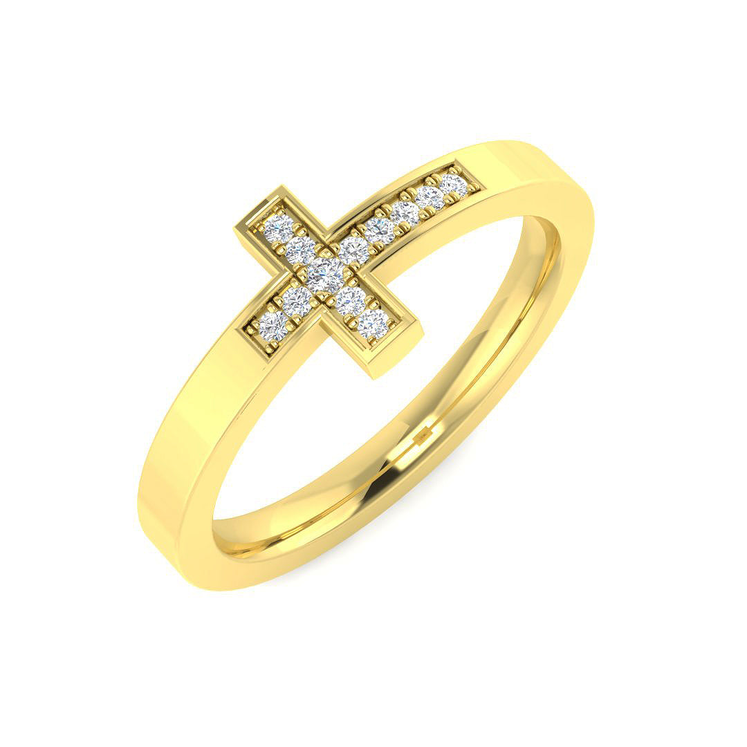 Cross Diamond Ring 0.05ct – SR1471 – 18k Yellow Gold