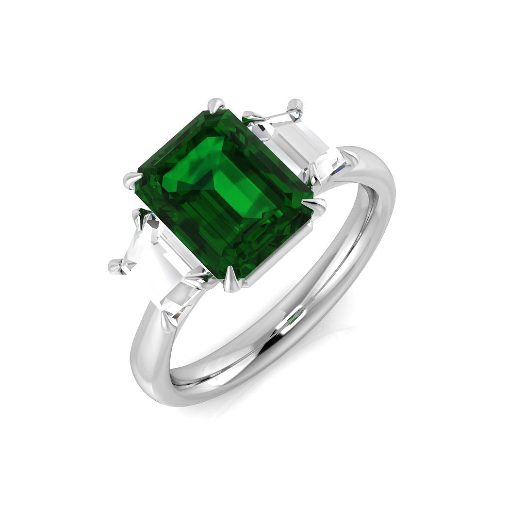 Emerald Diamond Ring 3.65ct – SR1622~EM – 18k White Gold