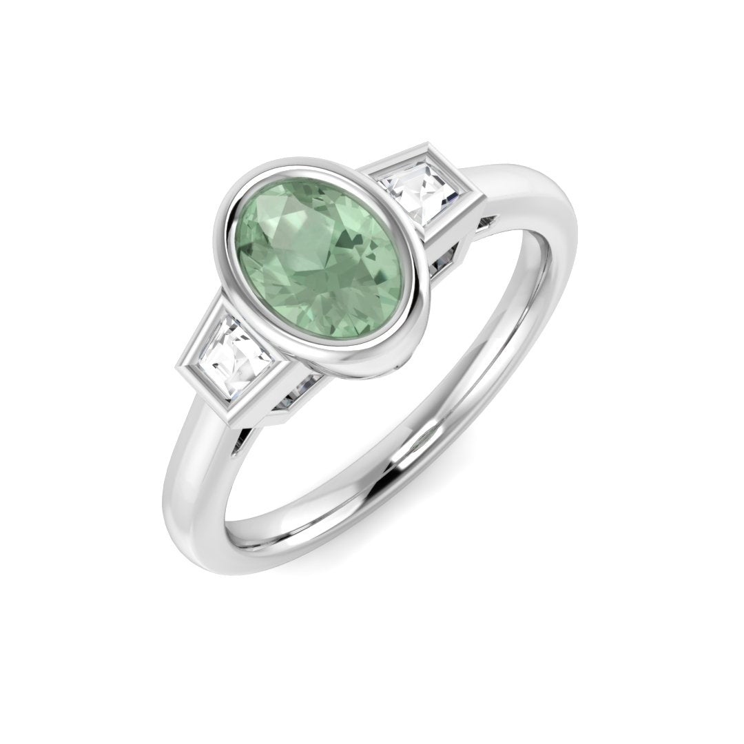 Green Amethyst Diamond Ring 1.01ct – SR1921~GR – 18k White Gold