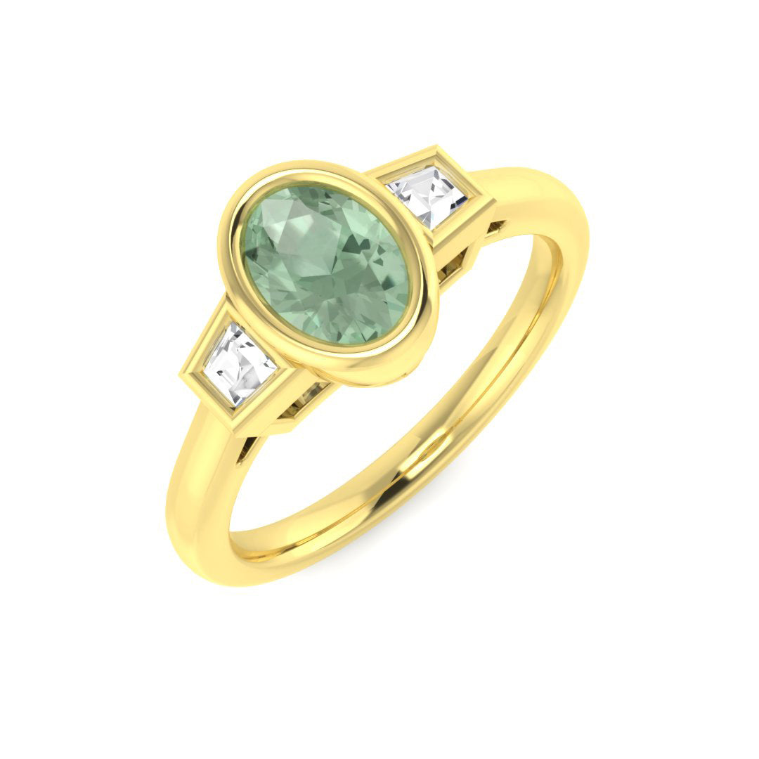 Green Amethyst Diamond Ring 1.01ct – SR1921~GR – 18k Yellow Gold