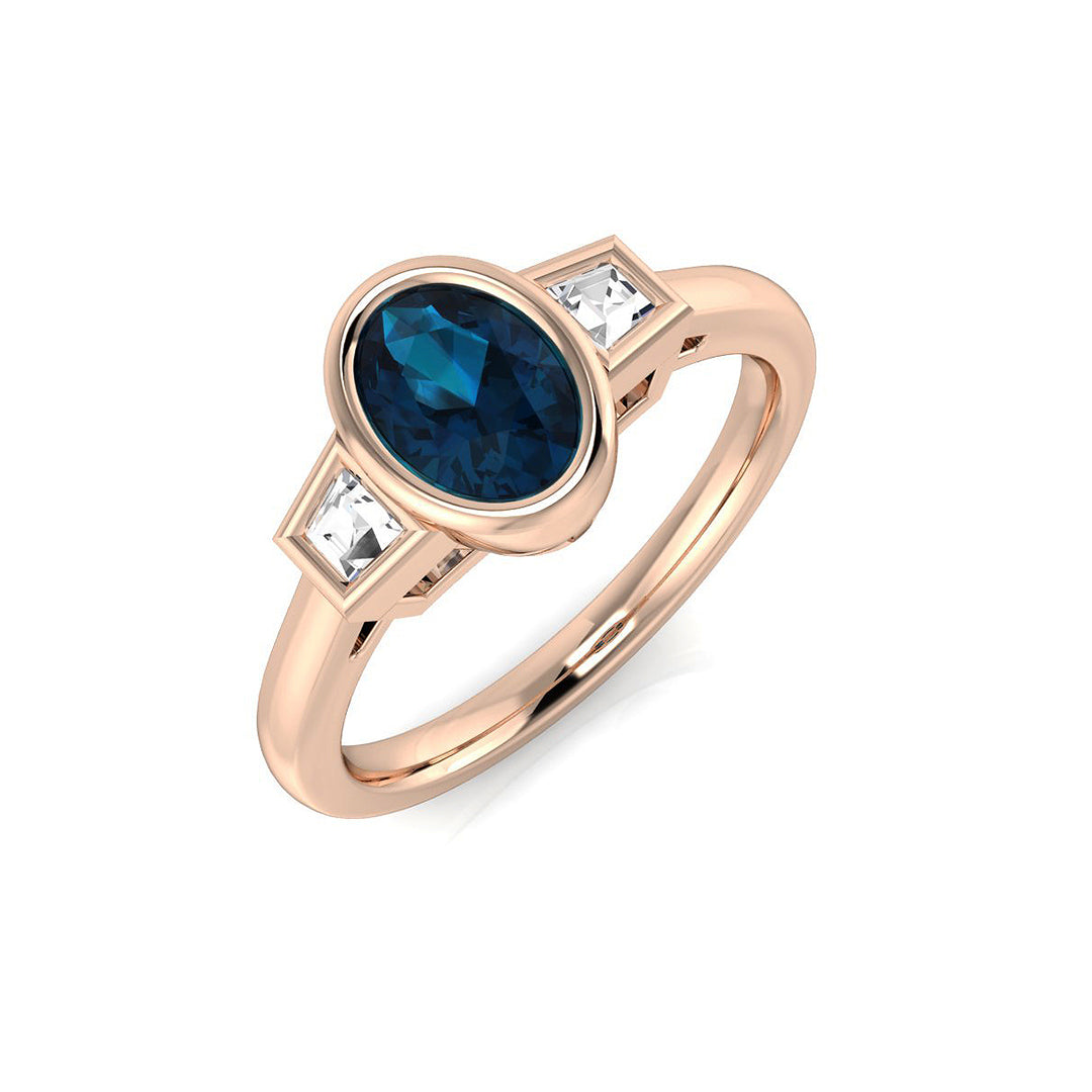 London Blue Topaz Diamond Ring 1.1ct – SR1921~LBT – 18k Rose Gold
