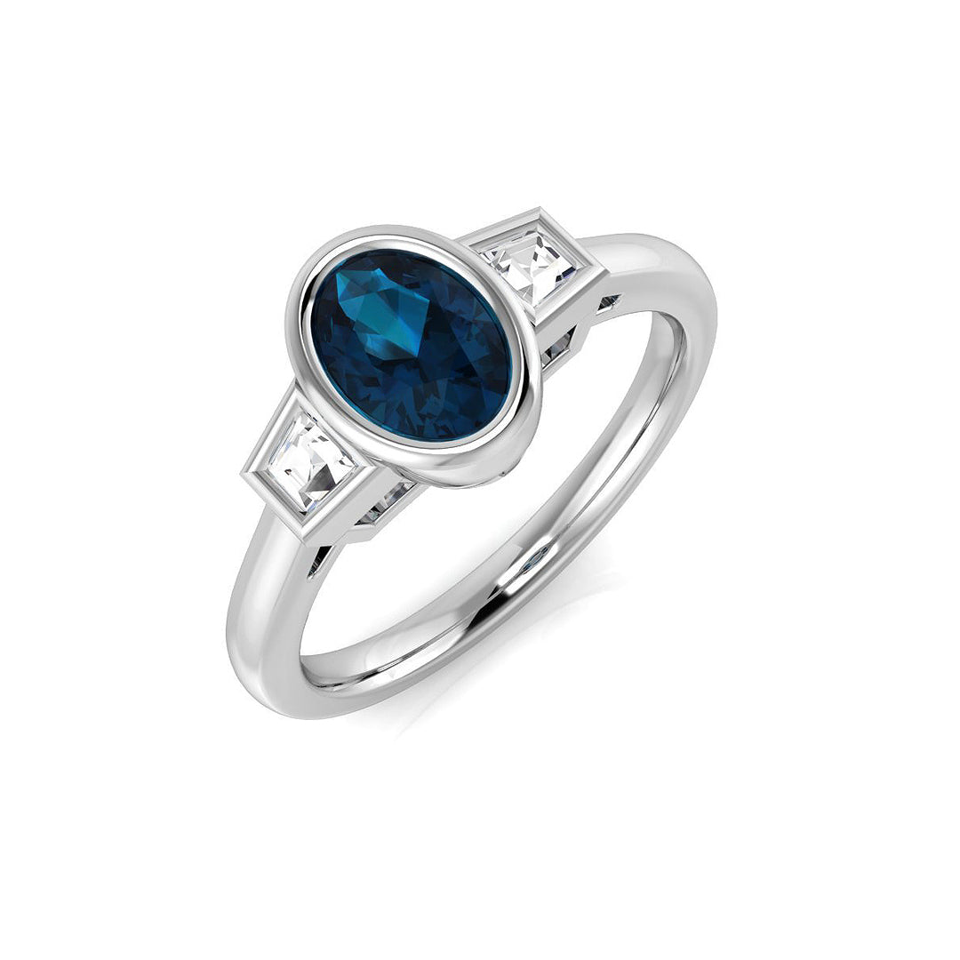 London Blue Topaz Diamond Ring 1.1ct – SR1921~LBT – 18k White Gold