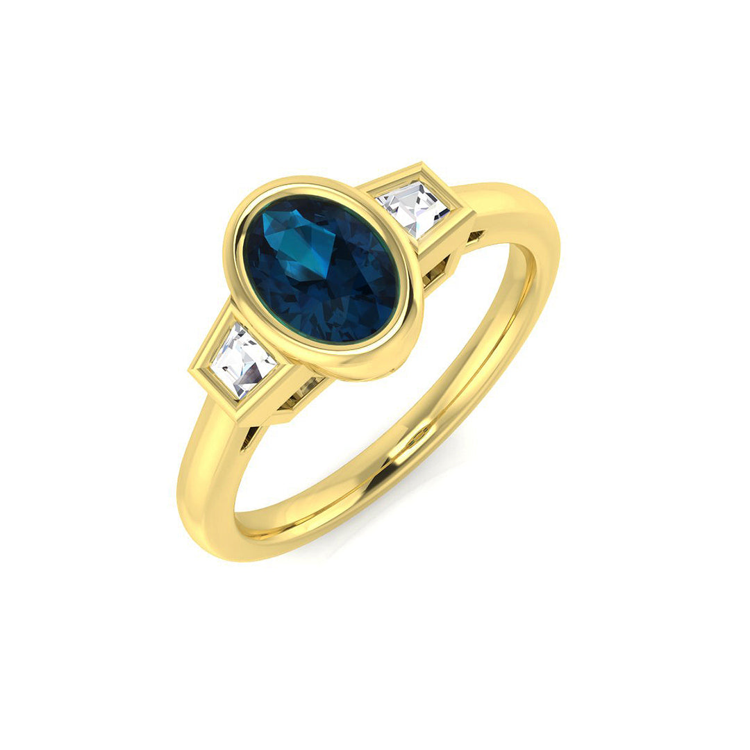 London Blue Topaz Diamond Ring 1.1ct – SR1921~LBT – 18k Yellow Gold