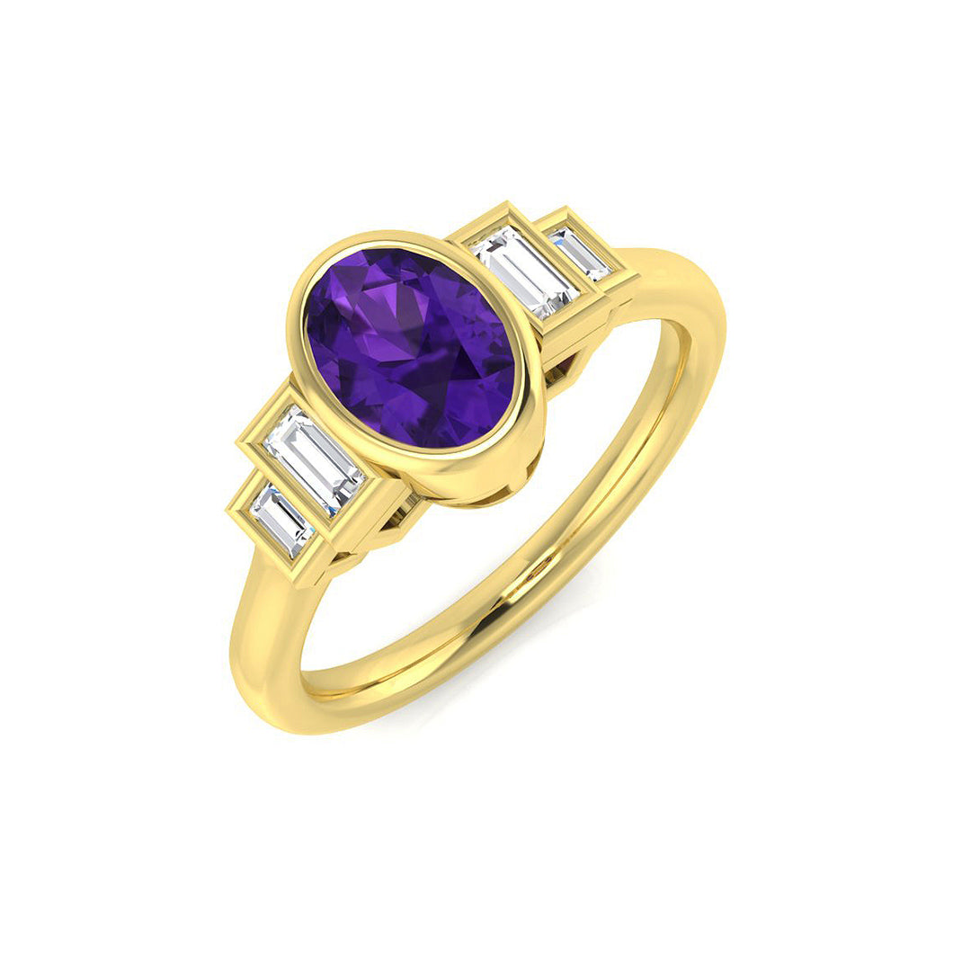 Amethyst Diamond Ring 0.93ct – SR1923~AME – 18k Yellow Gold