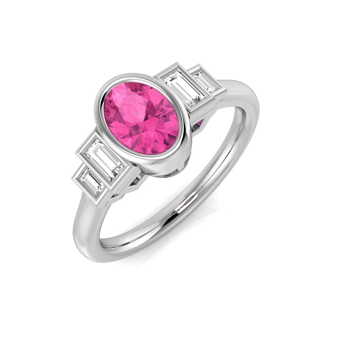 Pink Sapphire Diamond Ring 0.99ct–1.22ct – SR1923~PS – 18k White Gold