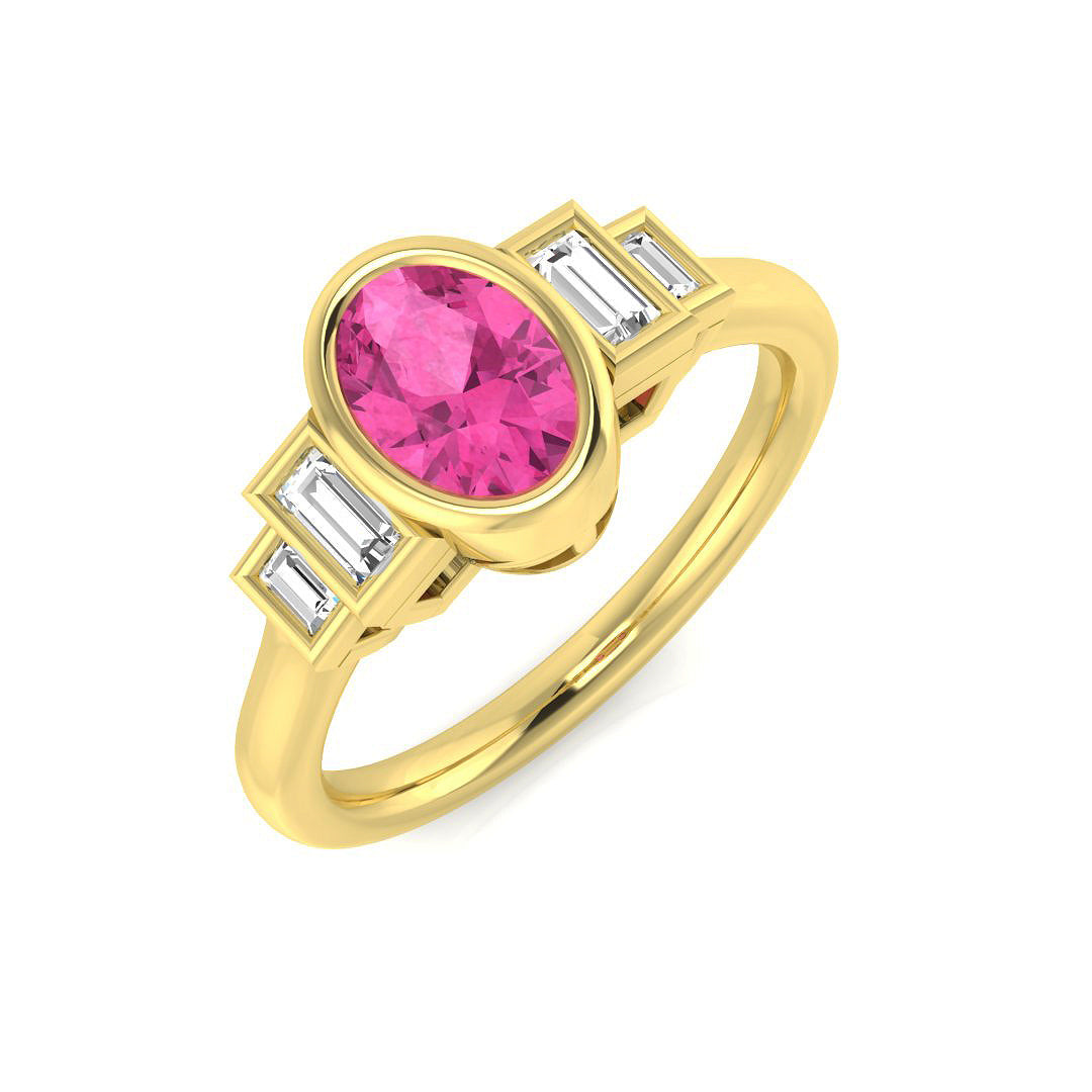 Pink Sapphire Diamond Ring 0.99ct–1.22ct – SR1923~PS – 18k Yellow Gold