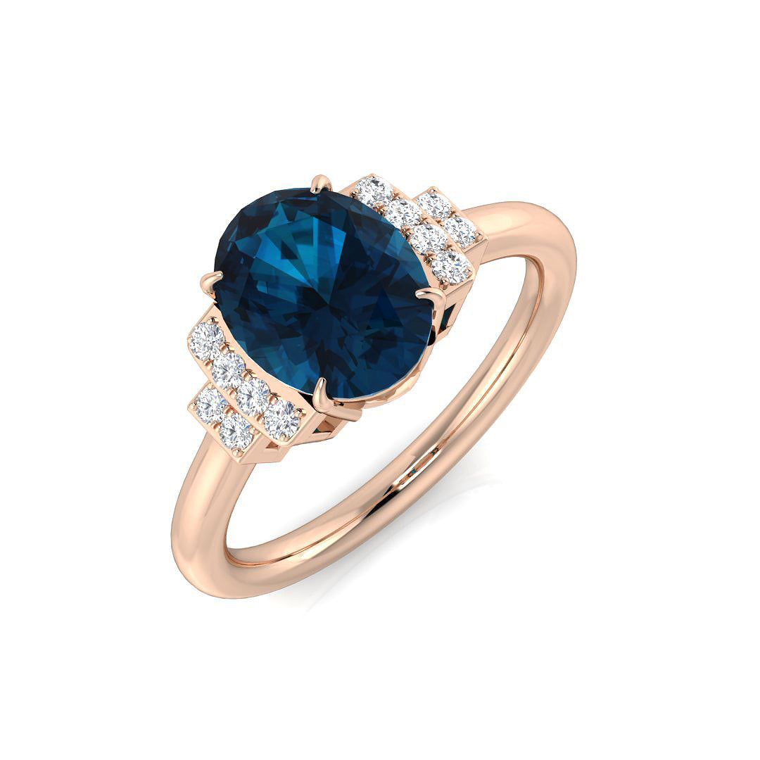 London Blue Topaz Diamond Ring 2.3ct – SR2040~LBT – 18k Rose Gold