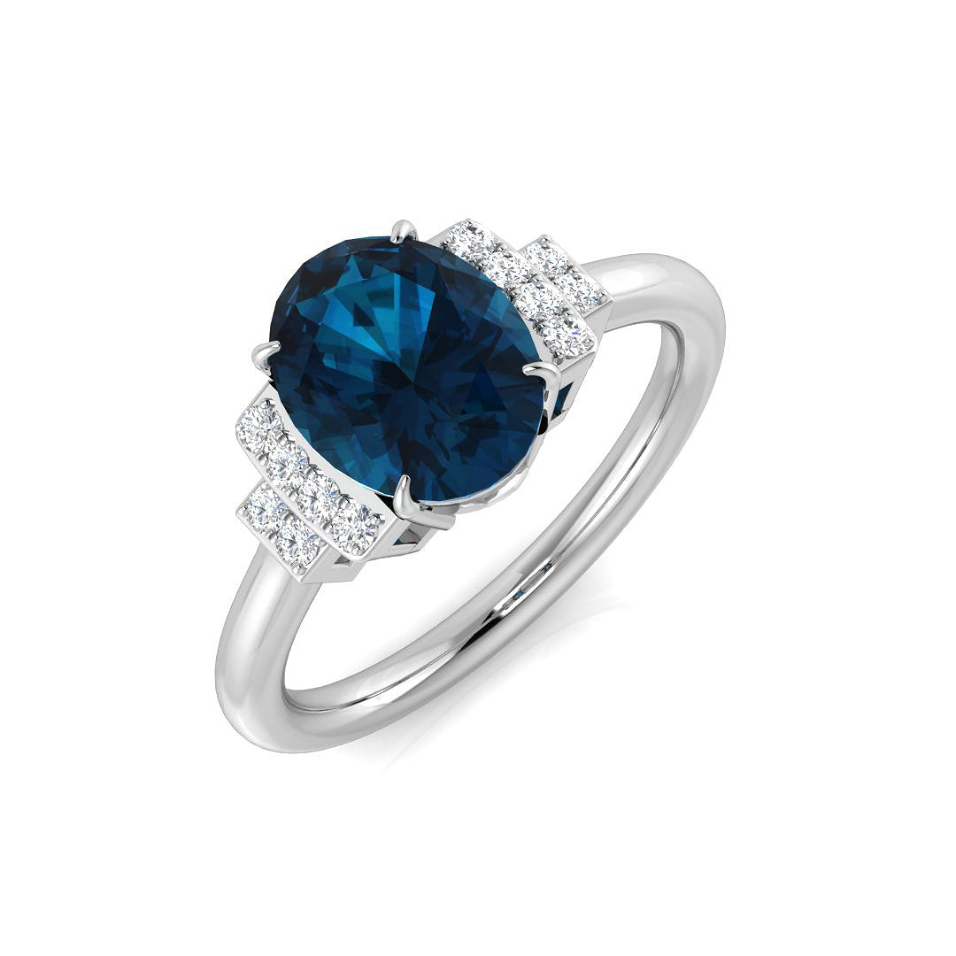 London Blue Topaz Diamond Ring 2.3ct – SR2040~LBT – 18k White Gold
