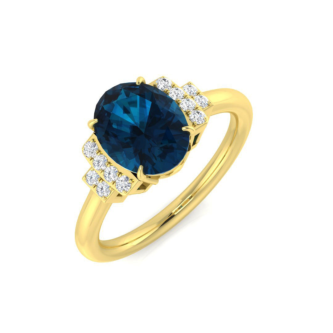 London Blue Topaz Diamond Ring 2.3ct – SR2040~LBT – 18k Yellow Gold
